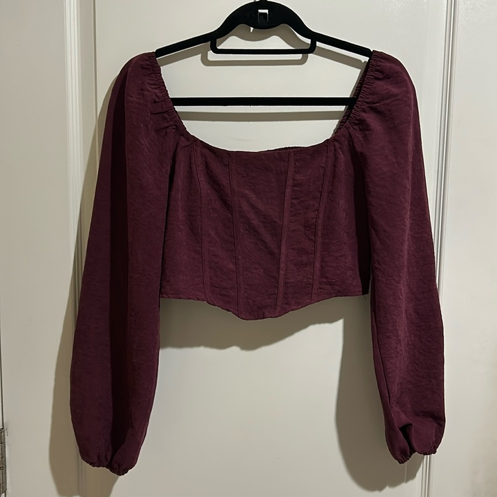 Kirious Puff Sleeve Corset Style Square Neck Crop Top Size M